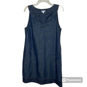 J.Jill Dress Sleeveless Shift Linen Blend Indigo Size M